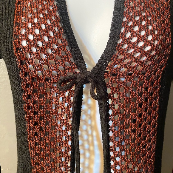 SAPPHIRE Black and Rust Long Sleeve Tie Front Bell Sleeve Cardigan - Picture 13 of 16